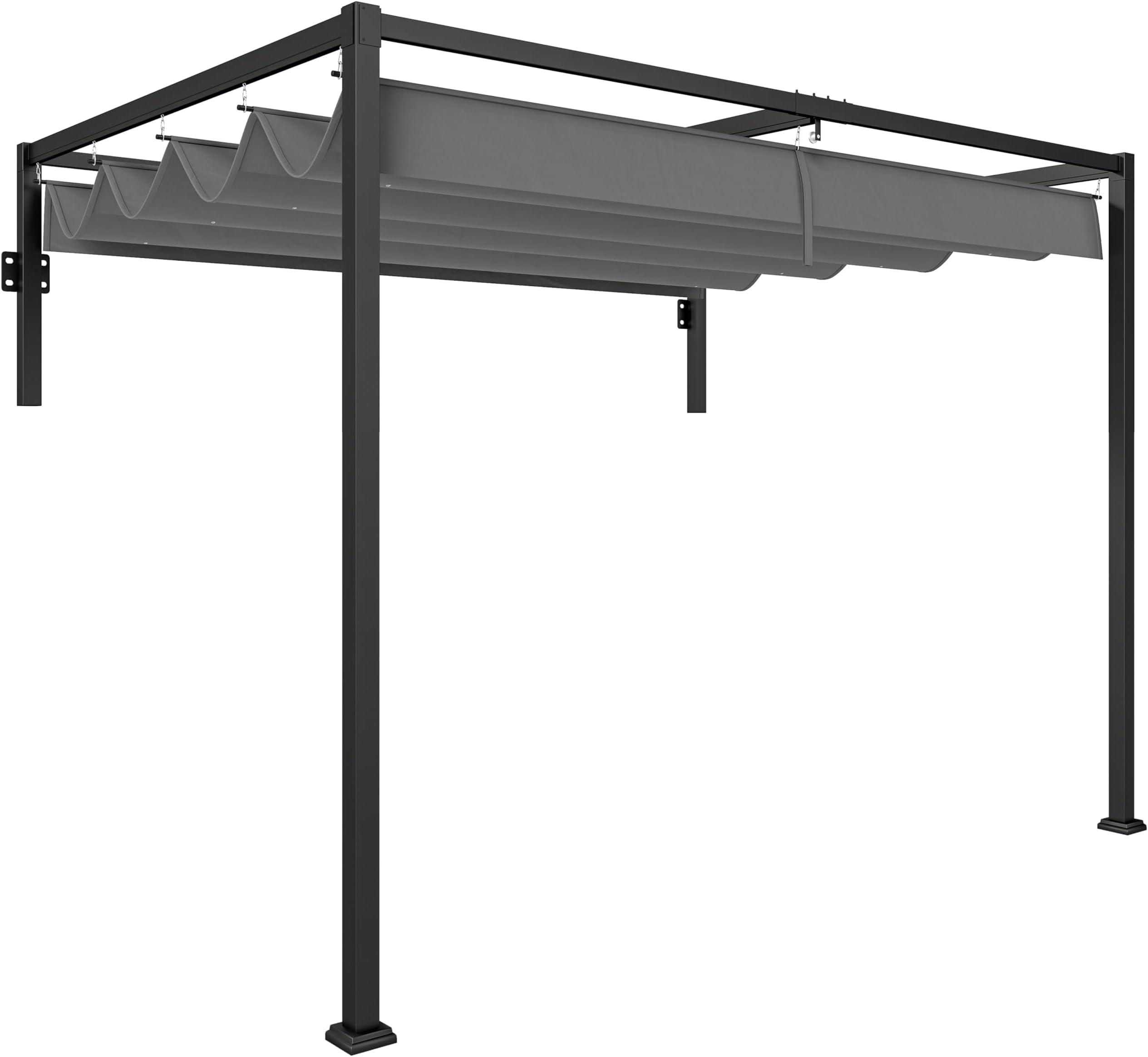 2 x 3(m) Lean To Pergola with Retractable Roof, Wall Mounted Garden Gazebo Outdoor Sun Shade Shelter for Patio, Deck, Dark Grey