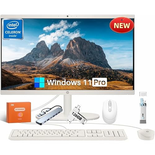HP All in one Desktop Computer, 21.5" FHD Display, 32 GB RAM, 1 TB SSD, Intel Celeron J4025, Webcam, Intel UHD Graphics, Wi-Fi 6, Bluetooth, HDMI, Windows 11 Pro, Wired KB & Mouse, w/RH-Accessories