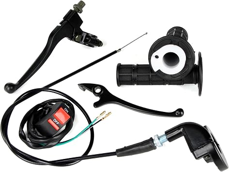 7/8" Pit Bike Throttle Handle Grips, 50cc 110 125 150 Dirt Bike Throttle + Cable + Clutch Lever + Brake Lever + Switch + Grips for 22mm Handle Bar