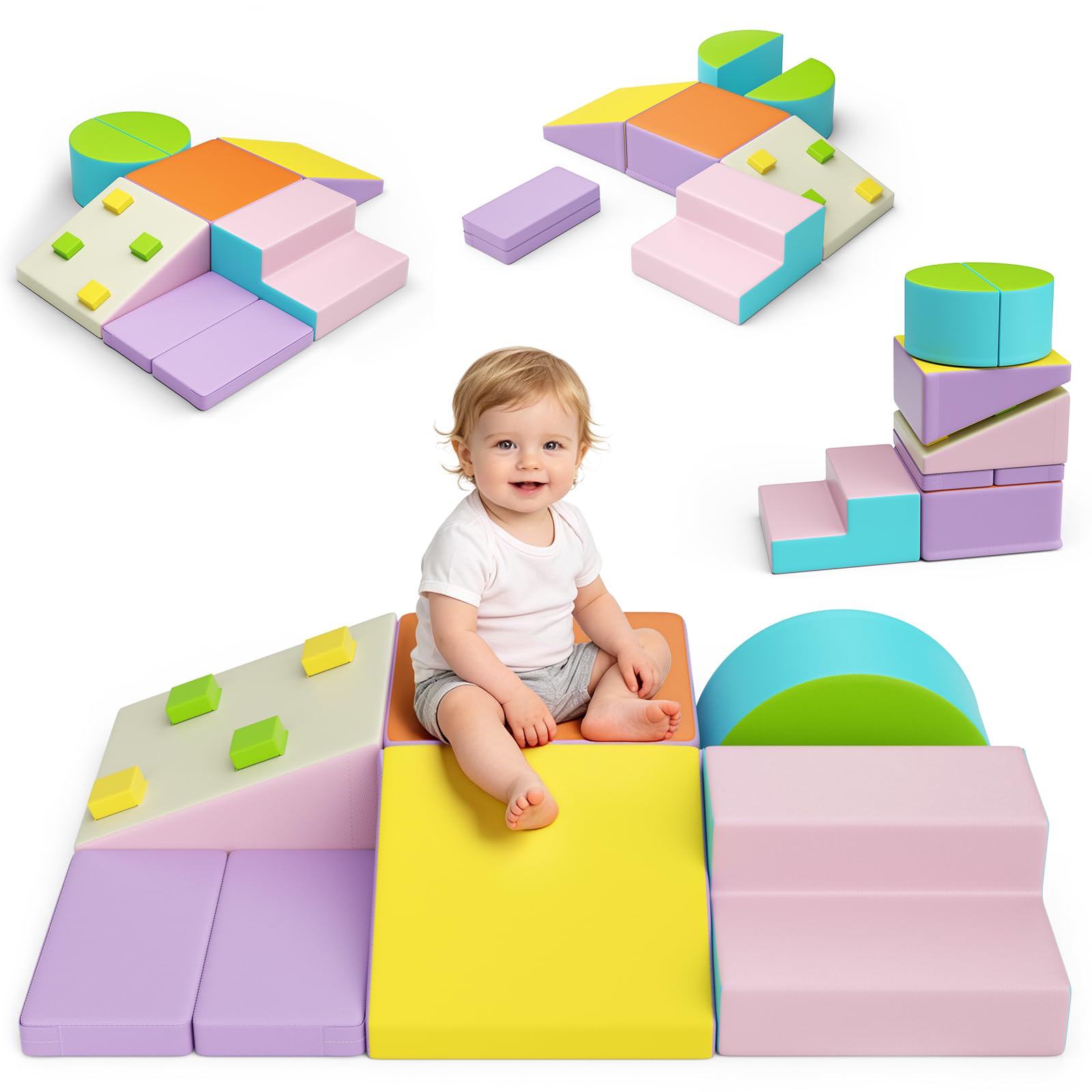 Bloques de espuma para bebé de 1 a 3 años de edad, torre de escalada para bebés con tobogán, bloques de construcción grandes para niños pequeños (colorido-5)