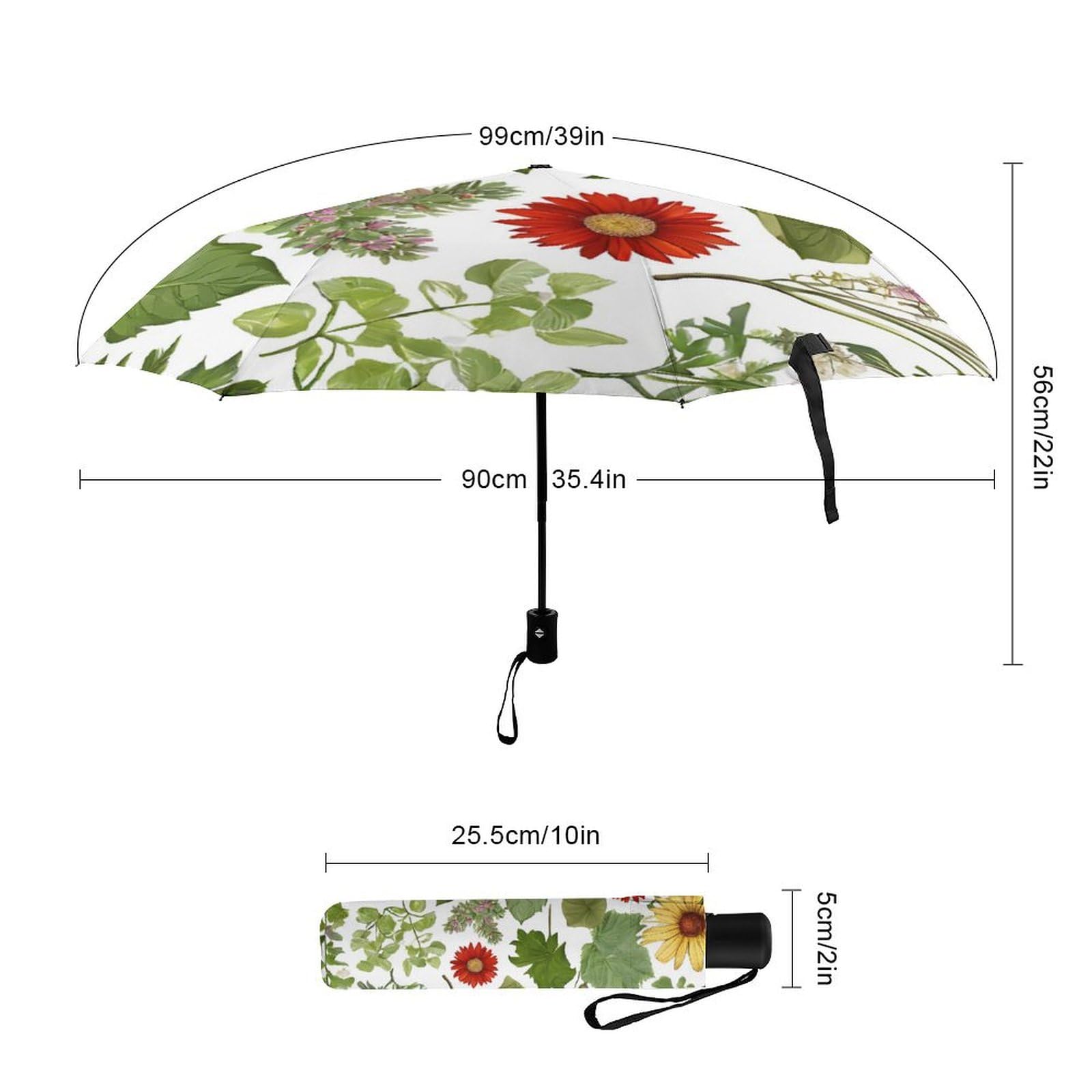 Tropical Flower Leaf Parrot Print 3 Fold Auto Umbrella Waterproof And Wind-Resistant, Ideal Gift for Travel And Outdoor Activities