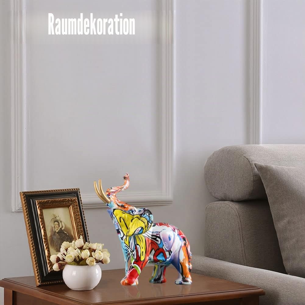 26,4 cm hoch, kreative Graffiti-Elefanten-Figuren, Kunstharz, Bunte Elefantenstatuen, Heimdekoration, Elefantenstatue, geeignet zum Befüllen von Raumdekoration im Wohnzimmer, Schlafzimmer, Büro