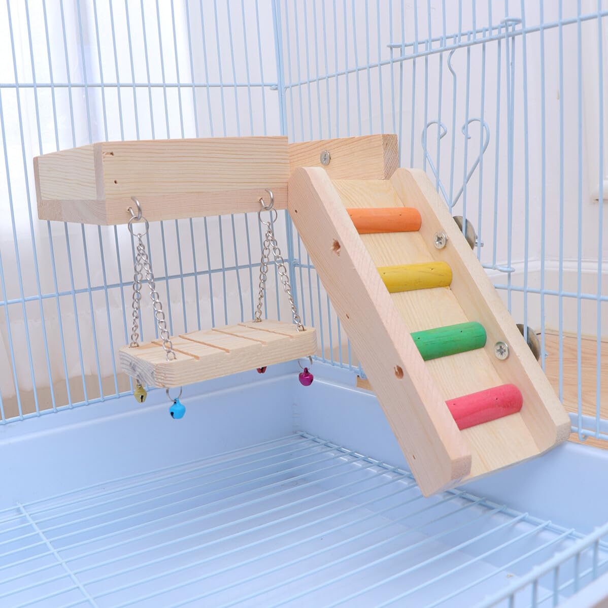 Perroquet et Hamster avec Balancoire Échelle et Grenier Accessoire Amusant pour Oiseaux et Petits Animaux de Exercice Exploration
