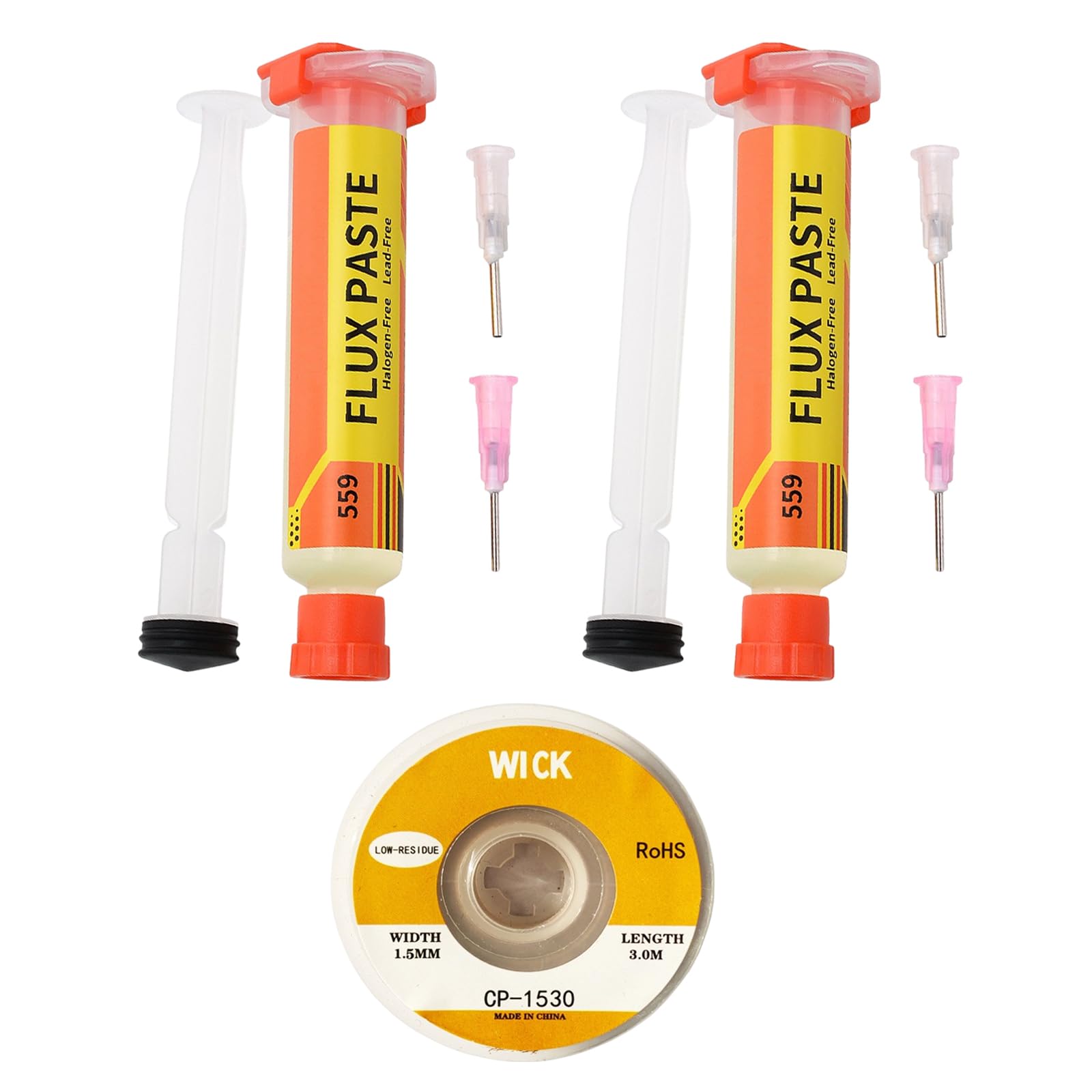 Hwanme 2Pcs 10Ml Soldering Flux With Solder Wick Braid 3M/10Ft 1.5Mm For Electronics Repair,Circuit Board Rework