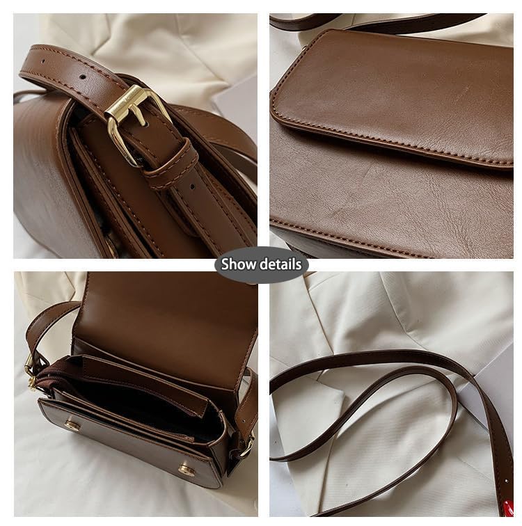 Women Casual Saddle Shoulder Bag Flap purses Vegan Leather Underarm Handbag Retro Crossbody Purses with Replacement Strap2