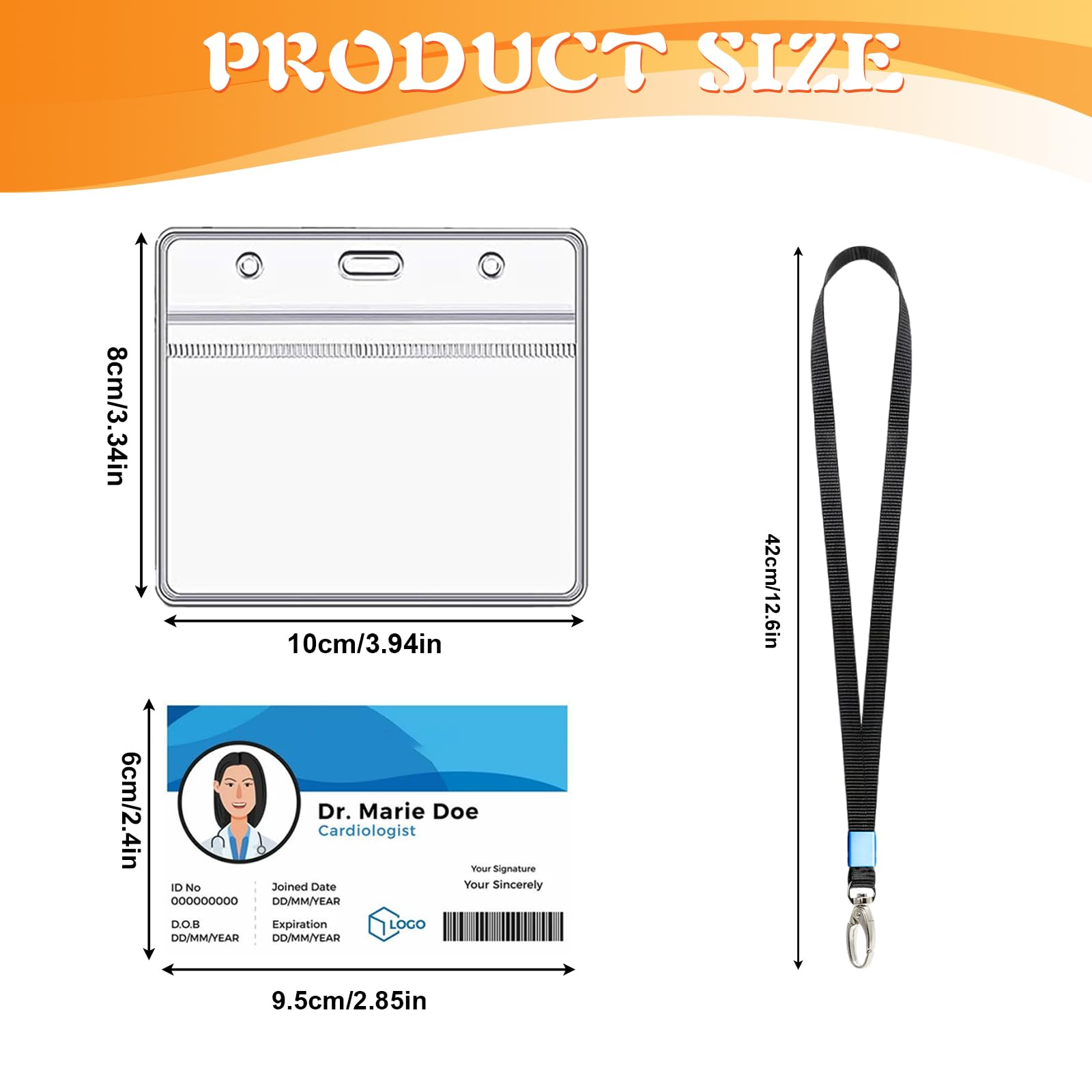 HIMOMO Porte Badge, 50PCS Porte Carte Avec Cordon,étanche Porte Badge Transparent, Verticaux En Badge Plastique, Pour Aux Expositions, Conférences, écoles, Bureaux, étudiants (horizontal)