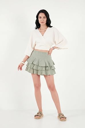 Lela Pamuklu Regular Fit Fırfırlı Mini Müslin Şort Etek Bayan ETEK 5866662