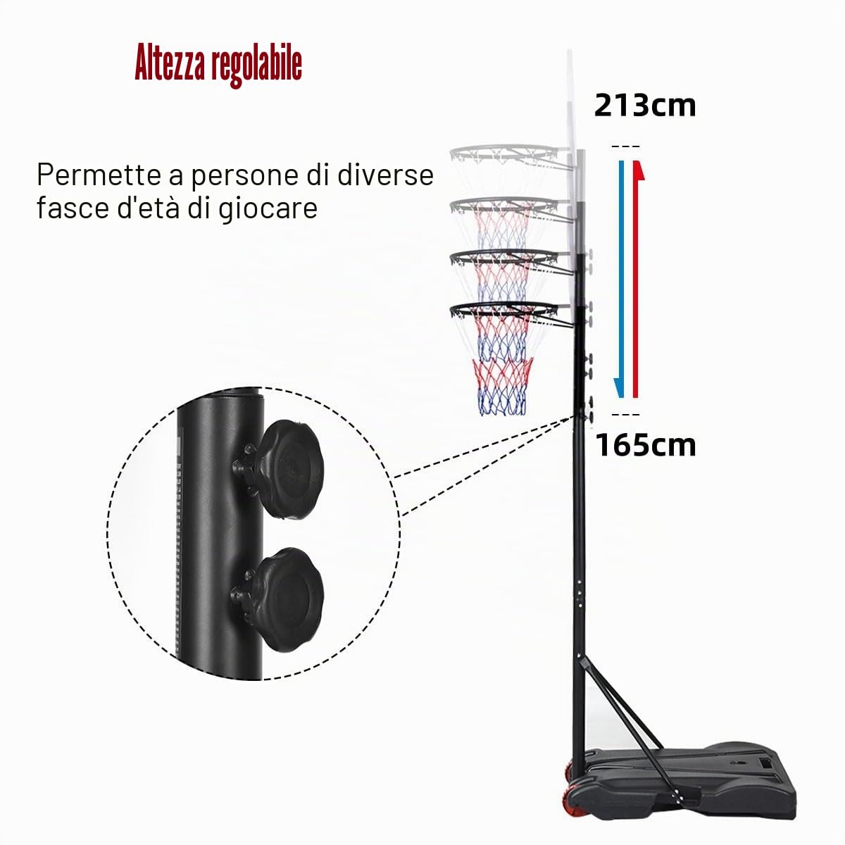LIFEZEAL Cesto Basket da Esterno per Bambini e Adulti, Canestro Portatile con Tabellone e Retina, Regolabile in Altezza da 1,78M a 2,08M, Pallacanestro Sportivo con Ruote da Giardino