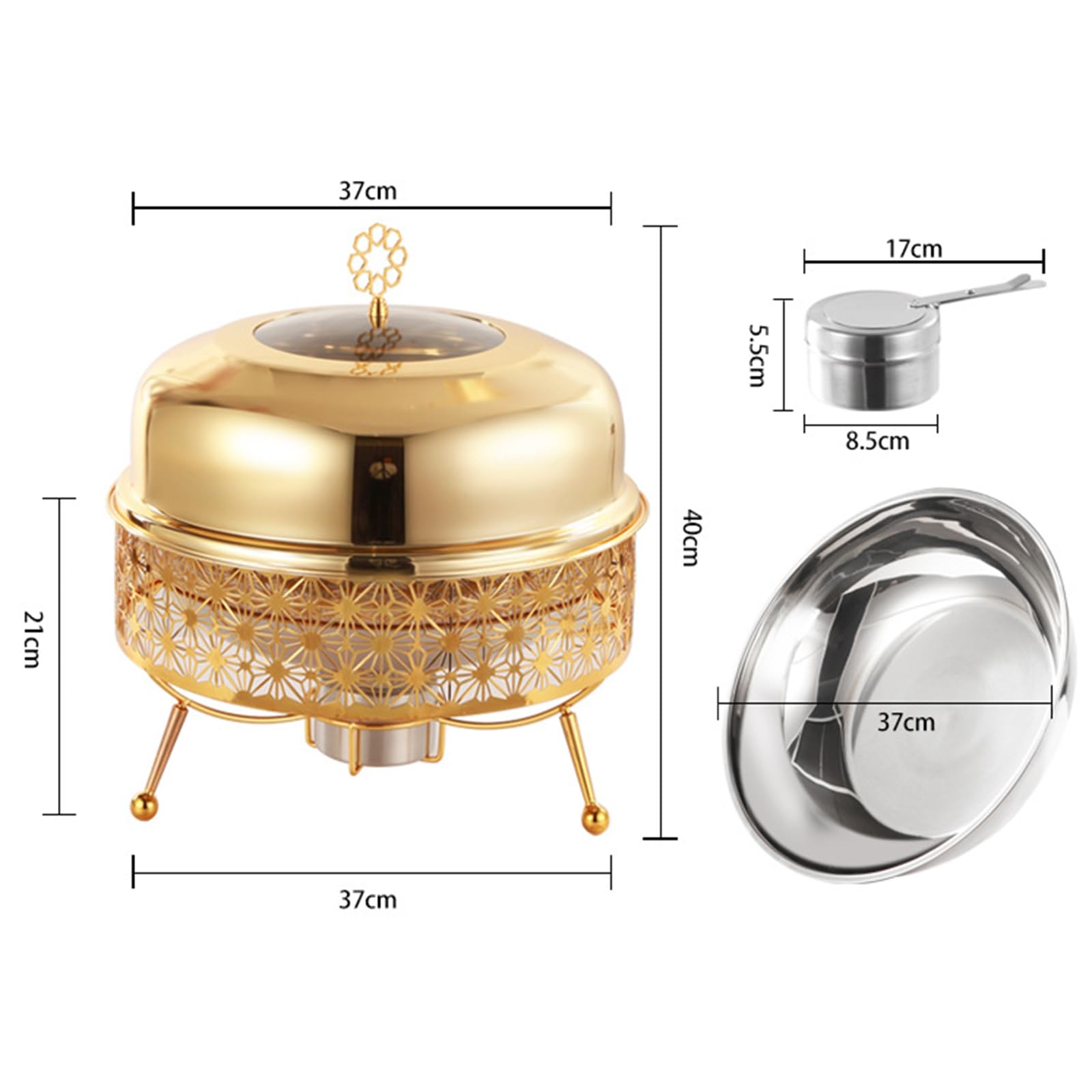 Chafing Dishes pour Buffet, Ensemble De 8 L en Acier Inoxydable, Chauffe-Plats Ronds pour Buffet, Idéal pour Les Fêtes, Les Réceptions, Les Banquets Et Les Mariages (Doré)