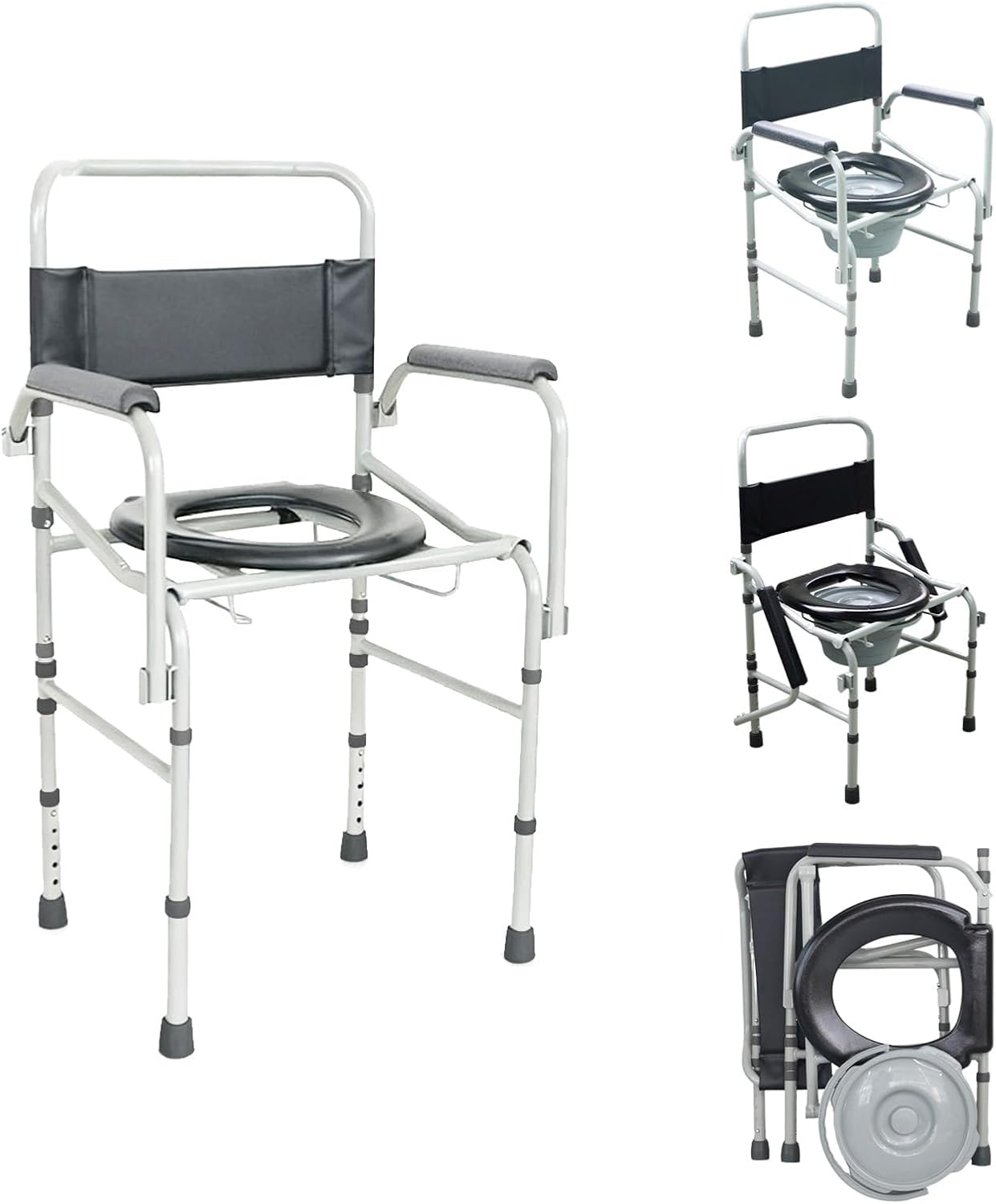 Drop Arm Bedside Commode, Commode Toilet with easy clean Seat and Backrest, 330lbs Capacity, Removable Bucket and Splash Guard, Adjustable Height Portable Toilet for Adults,black color