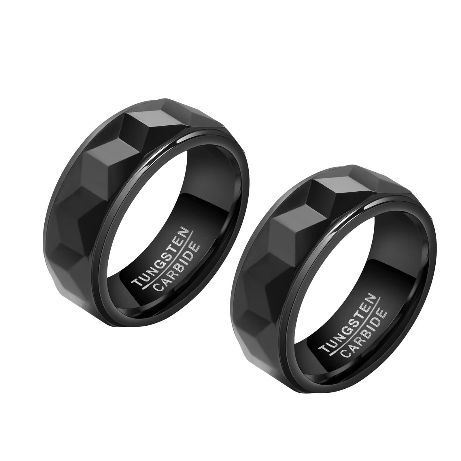 Anillo de compromiso para mujer y hombre, personalizado, de tungsteno y rombo, redondo, 8 mm, color negro