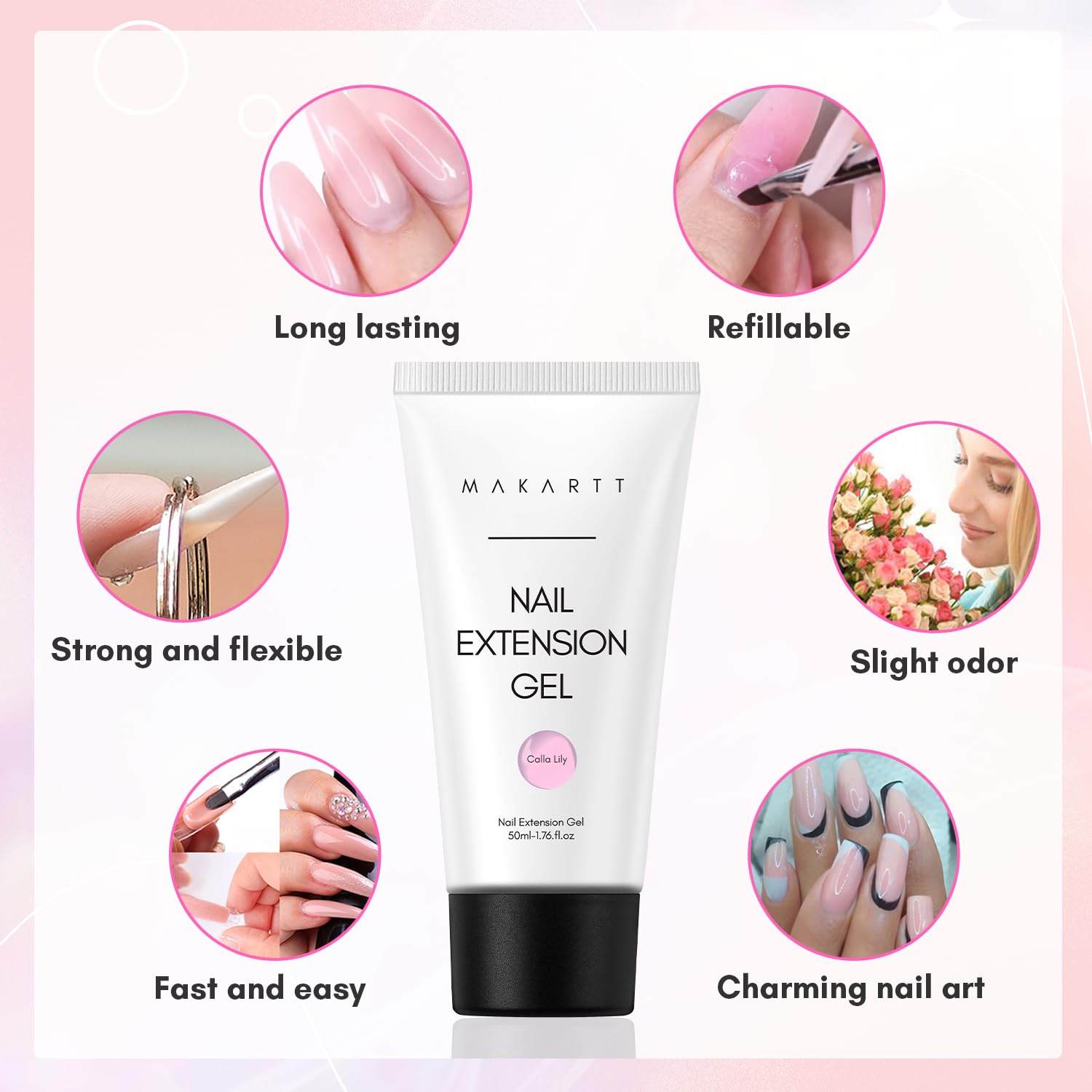 Makartt Poly Nail Gel 50ml - Extension Gel Farben Nägel UV Aufbaugel und Nagelverlängerung Gel für Starter Nageldesign DIY Maniküre Geschenk, Calla Lily