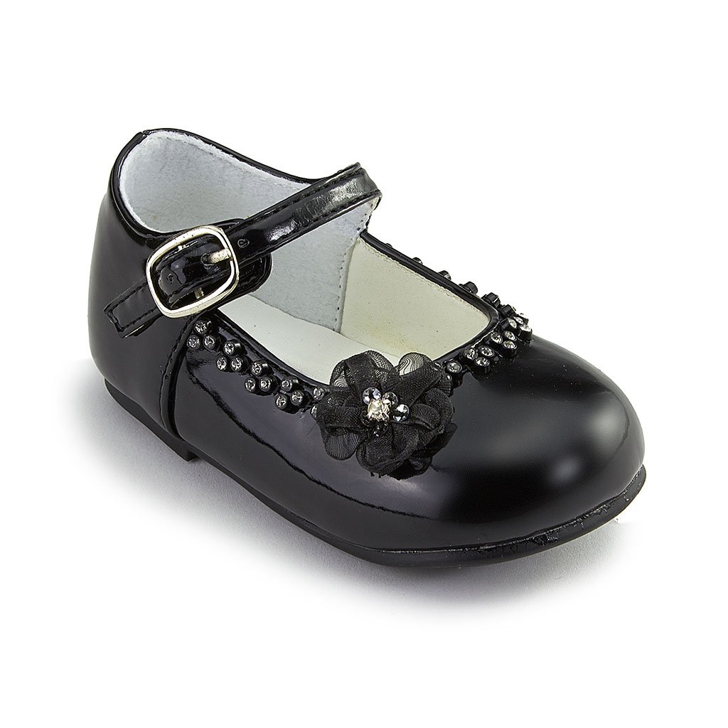 Greatlookz Brianna's Patent Leather Party Shoes with Flower (Black, Toddler 6)