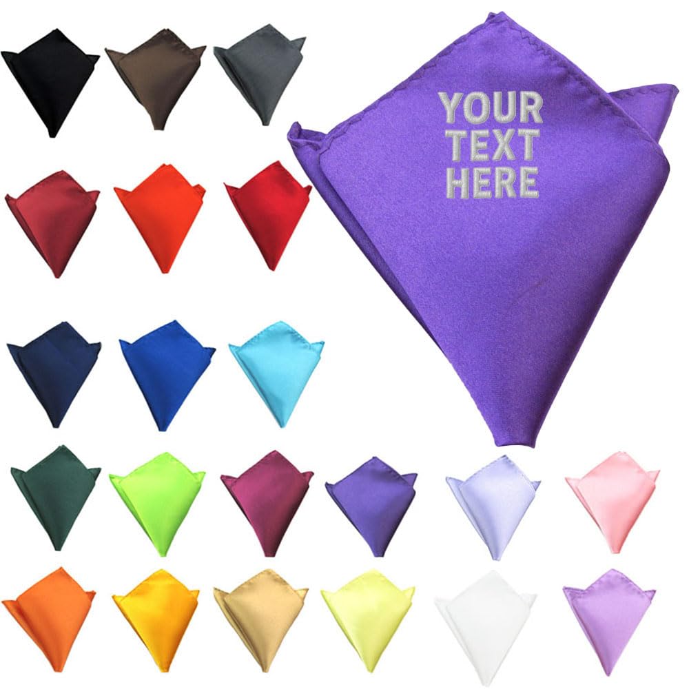 Van Der Linn Personalised Embroidered Pocket Handkerchief Square Satin Wedding Formal Groom (Purple)