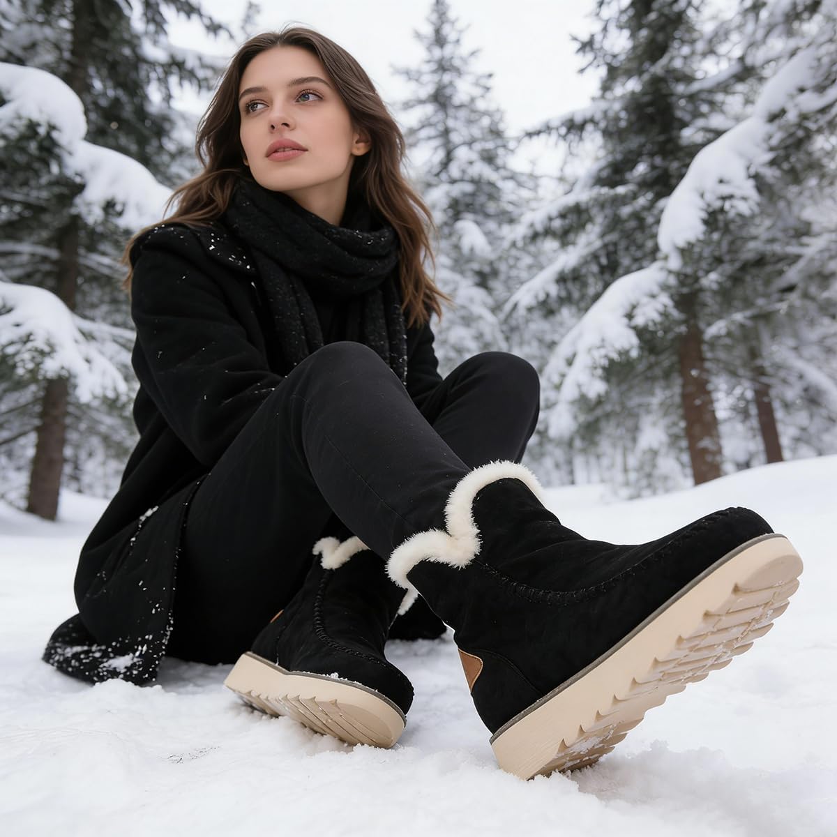 Women's Classic Slip Resistant Ankle Snow Boots, Fleece-Lined Warm Windproof Coldproof Slip On, Durable Grip Sole