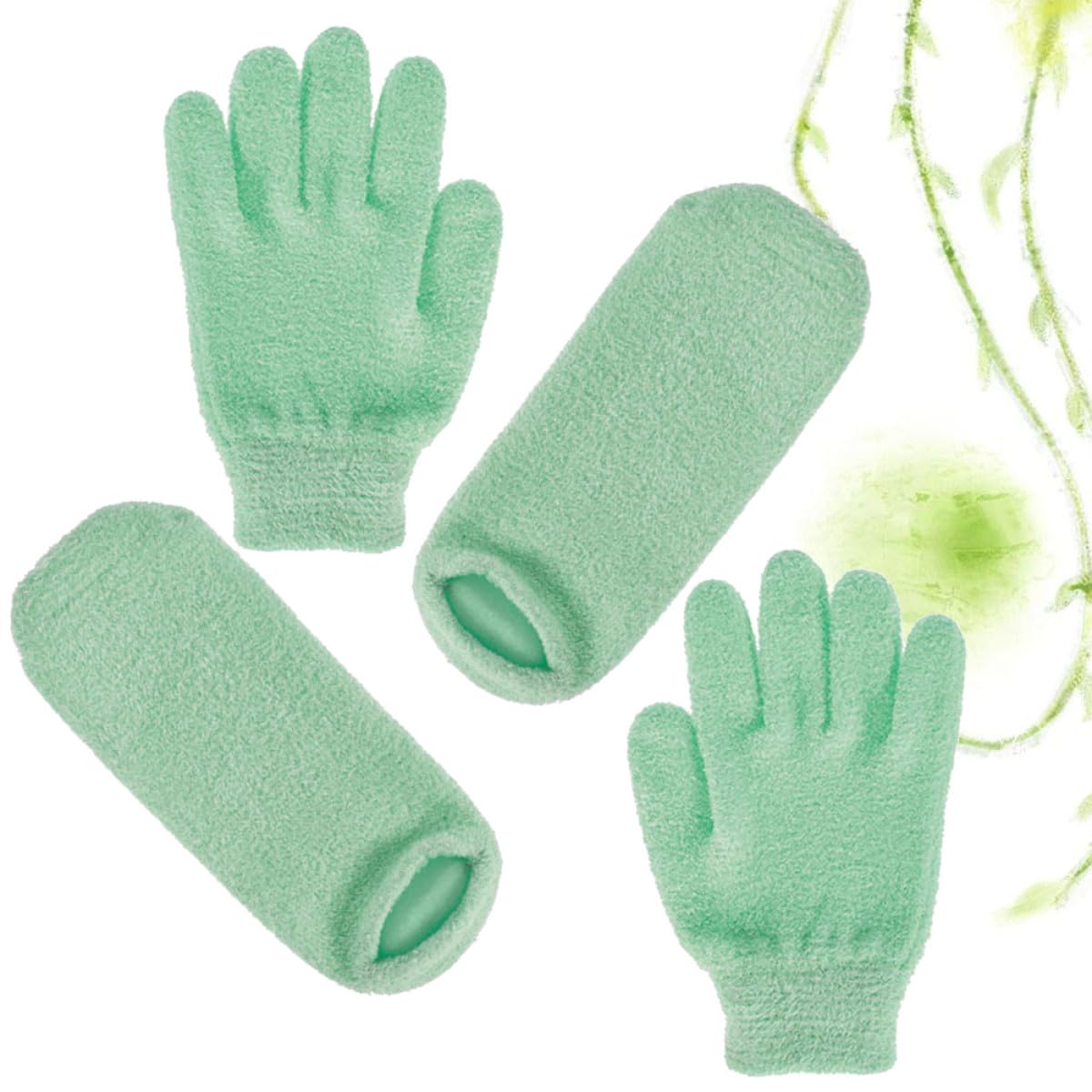 Guantes Exfoliantes de Gel Verde para Manos y Pies, Hidratantes y Blanqueadores, Pack 2 Pares para Cuidado Spa, Funda Natural para Piel Seca y Callosidades, Cuidado Personal