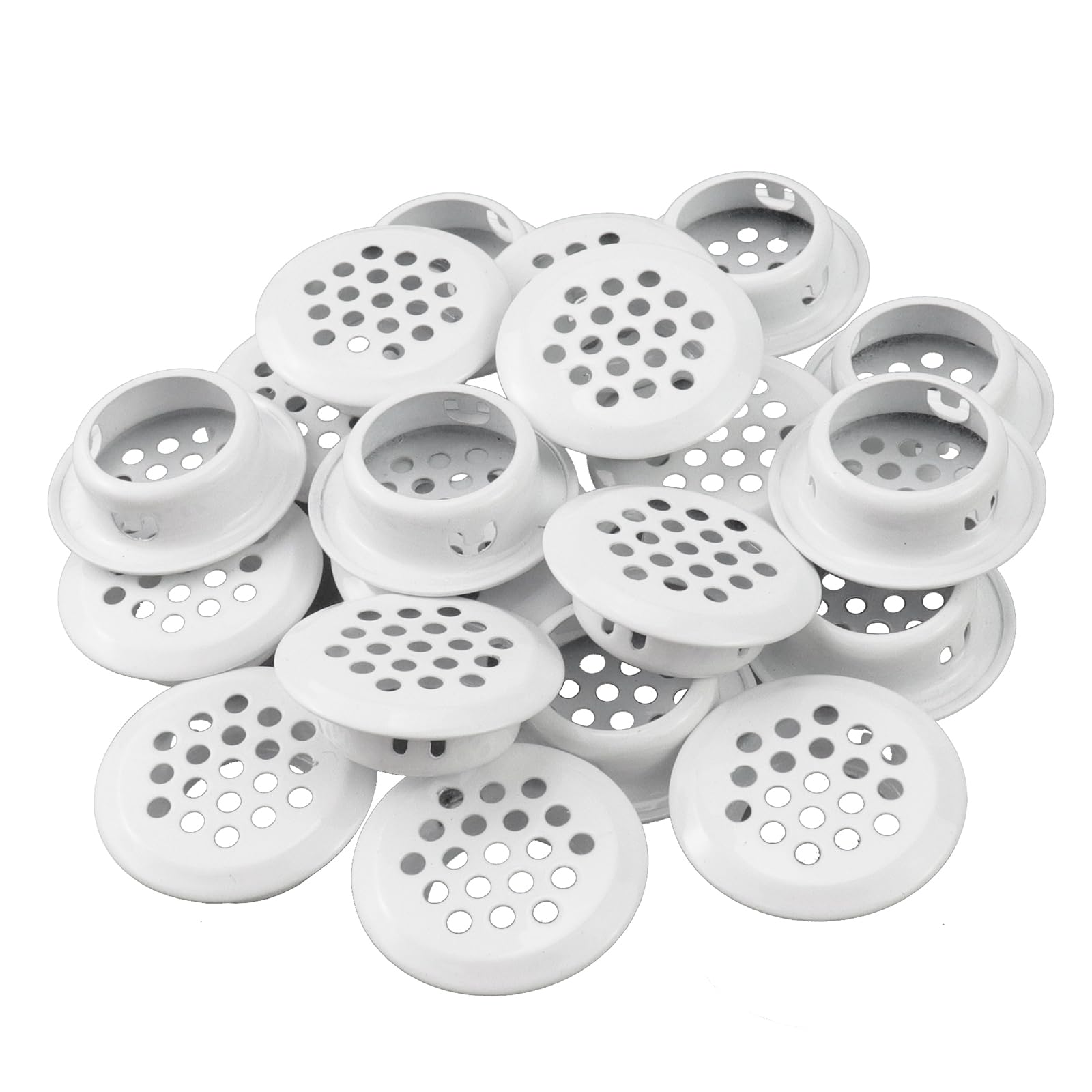 Semetall Air Vents 20 Pack 25mm(1") Stainless Steel Circular Soffit Vent Round Vent Mesh Hole Louver for Kitchen/Bathroom/Cabinet/Wardrobe/Shoebox (White)