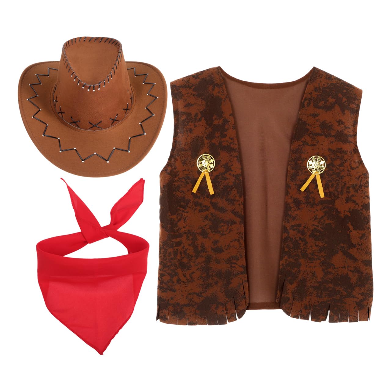 Kostium kowbojski, western, cosplay, kamizelka z frędzlami, kapelusz, chusta, na karnawał, hipisowy, zestaw dla dorosłych