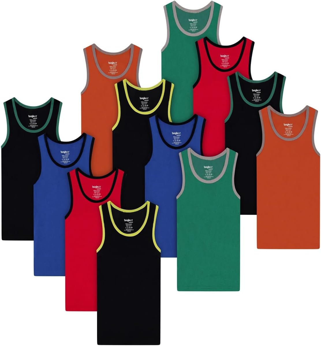 Buyless Fashion Boys Scoop Neck Tagless Undershirts Soft Cotton Tank Top (12 Pack) 6-7