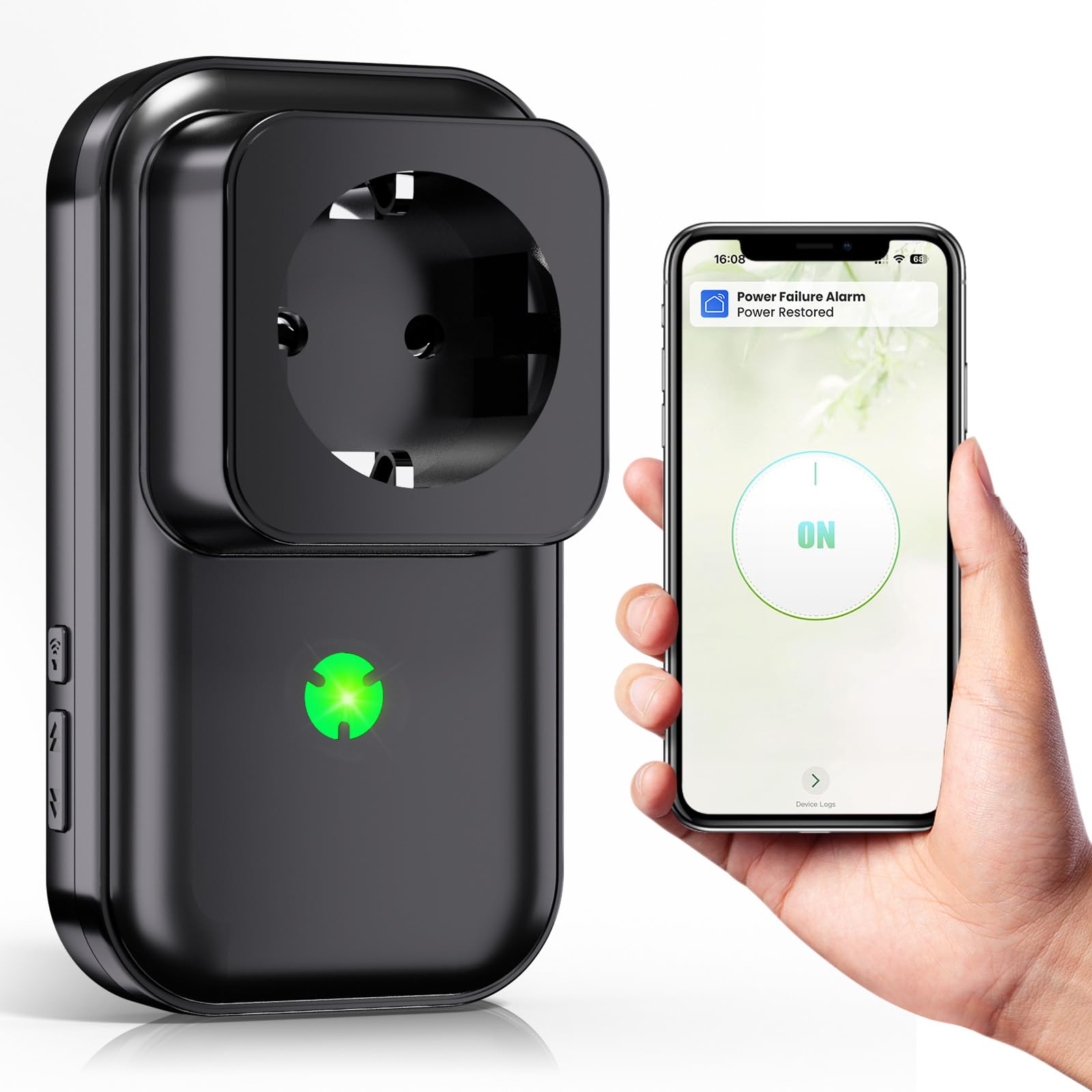 Stromausfallmelder WLAN Stromausfallalarm melder mit LED Anzeige, 0-110db Stromausfallmelder bei Stromausfall für Kühlschränke, Gefriertruhen, Aquarien Wireless Doorbell (Schwarz-1 Packung)