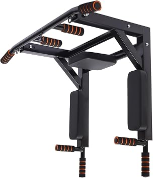 Wall Mounted Pull Up Bar, Multifunctional Chin Up Bar, Dip Station