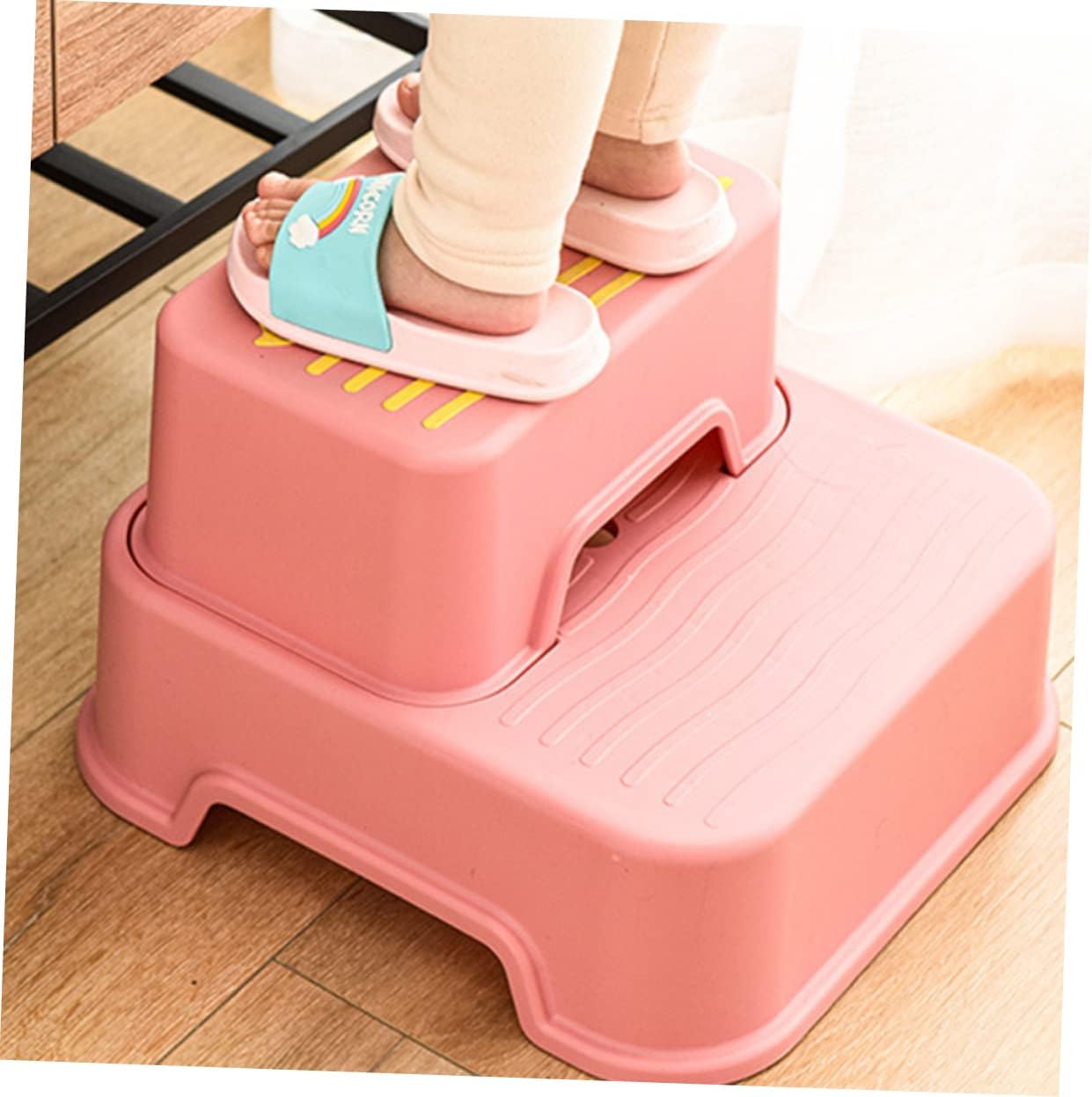 Non Slip Toilet Footstool Plastic Wash Stool for Bathroom Ladder Step Stool for Potty Training and Handwashing Pink Single Design Space Saving Compact
