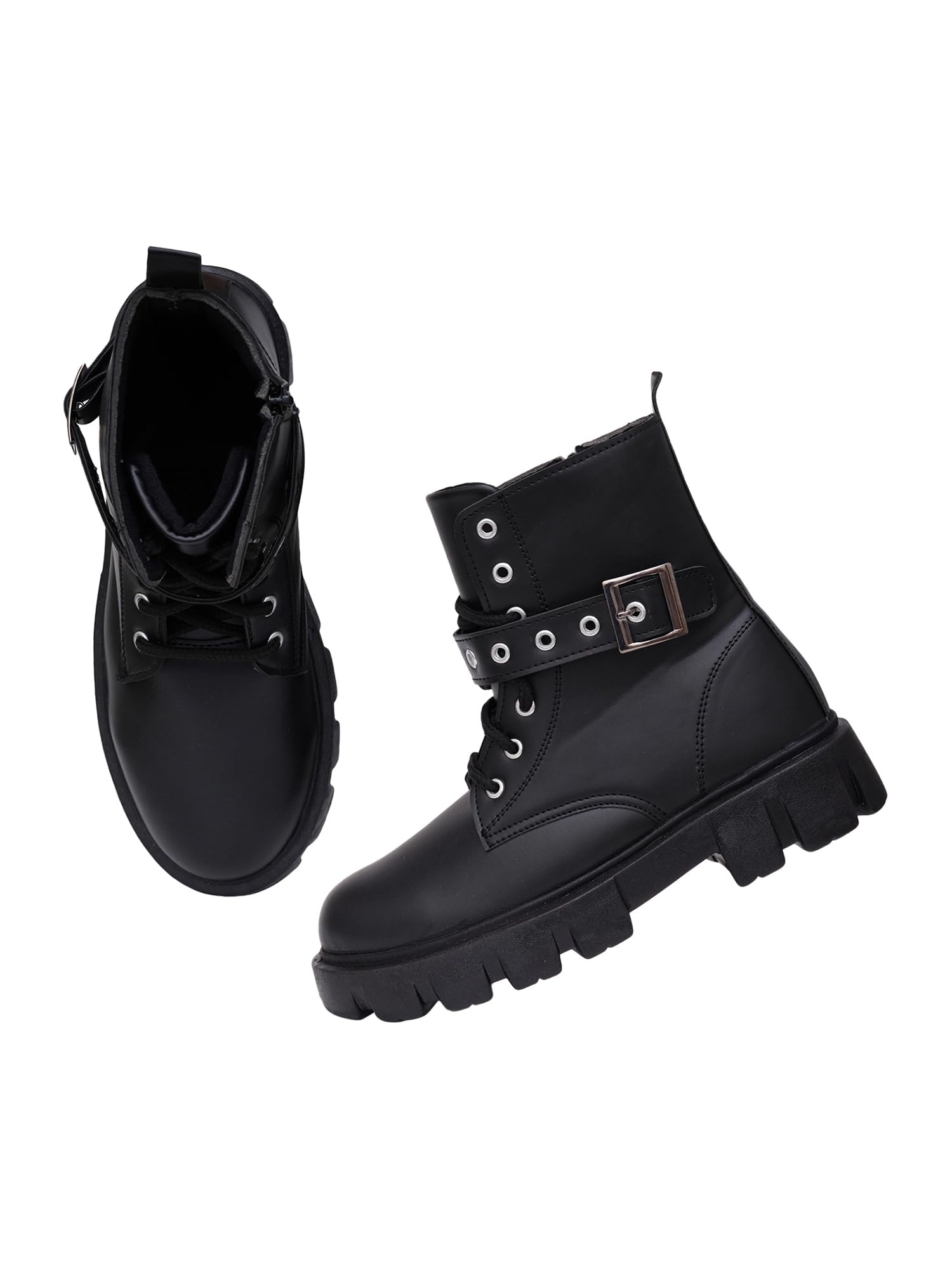 Trendy Lightweight Comfortable Alluring Buckle Boots Extra Cushion Inner Sole Casual Shoes for Womens and Girls-image-48