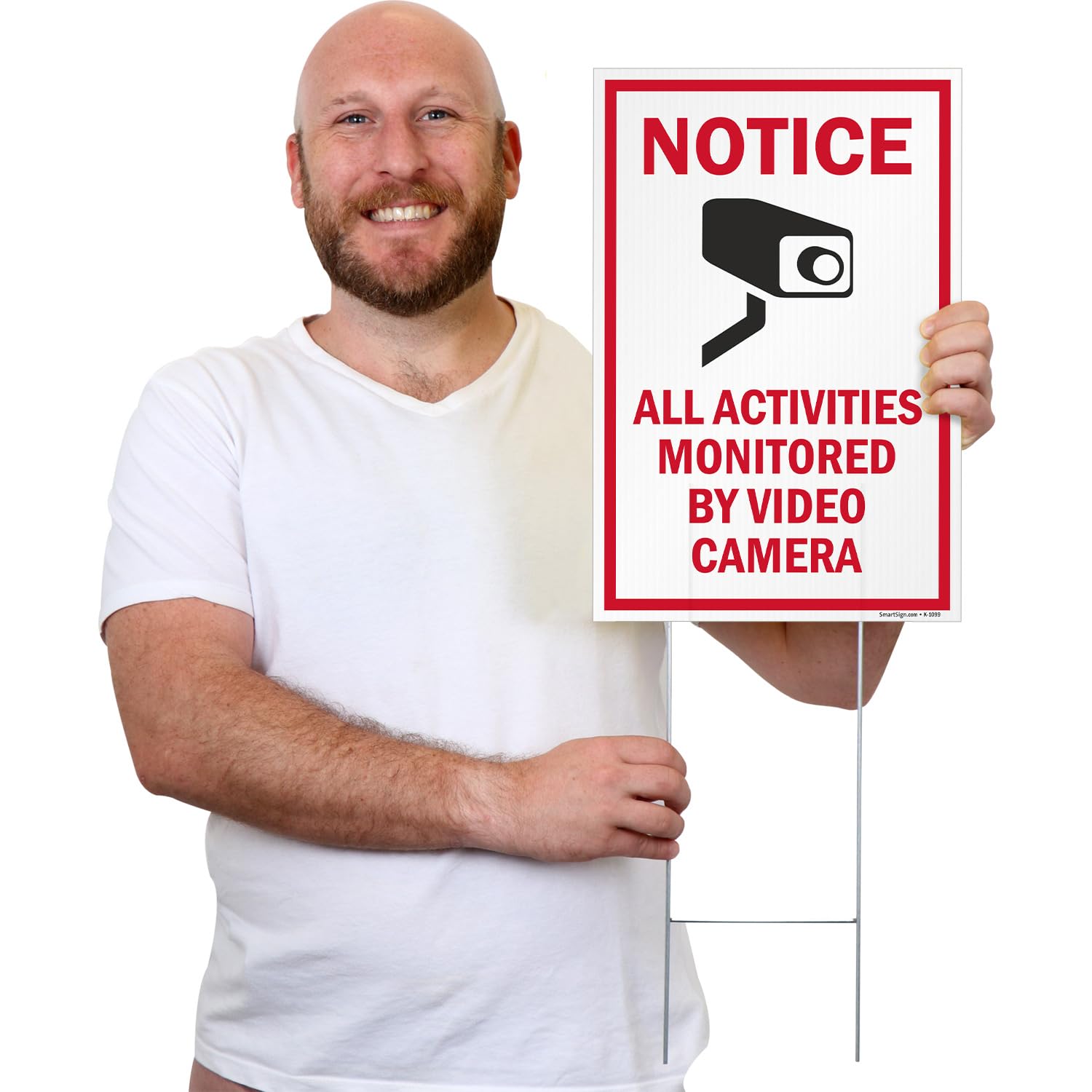 SmartSign 12" x 18" (2-Pack) All Activities Monitored By Video Camera Yard Sign with 15" Metal H-Stake, Double Sided Sign with Camera Symbol, 160 mil Thick Corrugated Plastic Lawn Signs