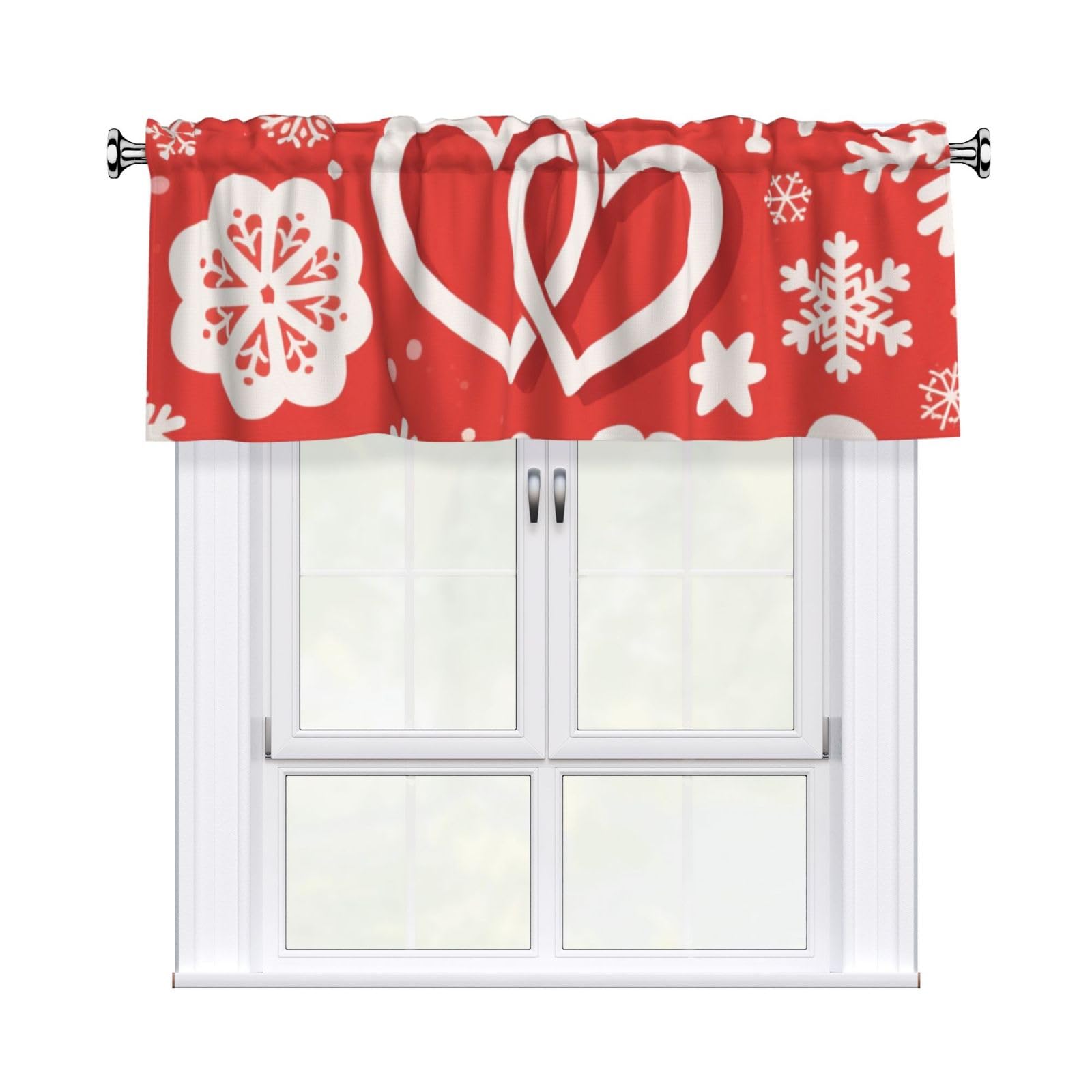 FekiLoot Valentine Hearts Snowflake Flower Curtain Valance for Windows, Kitchen Window Valances Rod Pocket Window Treatments Short Curtains Drapes for Bathroom Bedroom Cafe Decor 54x18inch 1 Panel