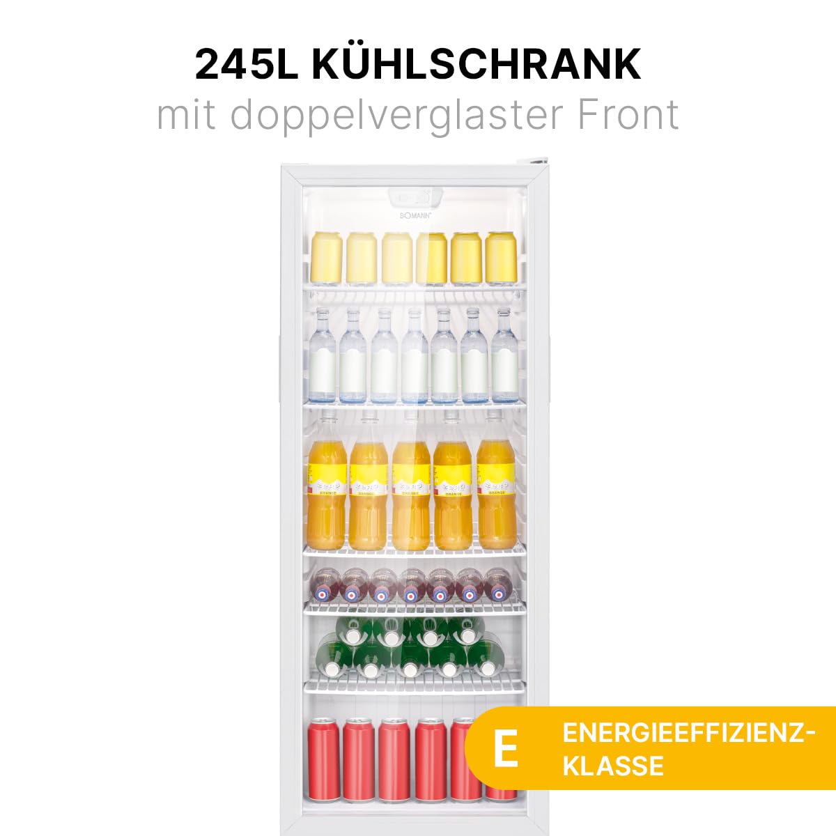 Bomann KSG 7289 Getränkekühlschrank 245L Glastür Flaschenkühlschrank weiß