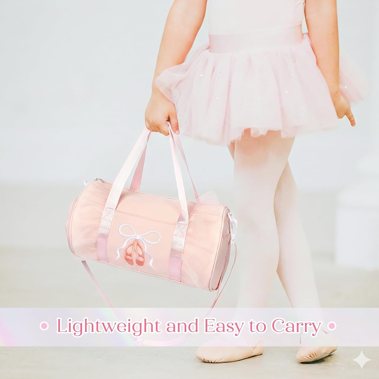 Dance Bag for girls, KUIRAN 8L Dance Duffel Bag with Separate Shoe Compartment Lightweight Water-resistant Sport Bag for Dance, Ballet, Gym, Travel - Light Pink