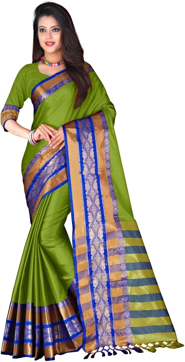 RIVAN FASHIONWOMAN COTTON SILK SAREE/MAHANDI/
