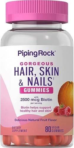 Piping Rock Vitaminas para la piel y las uñas 80 gomitas Sabor a fruta con biotina Sin OMG, sin gluten