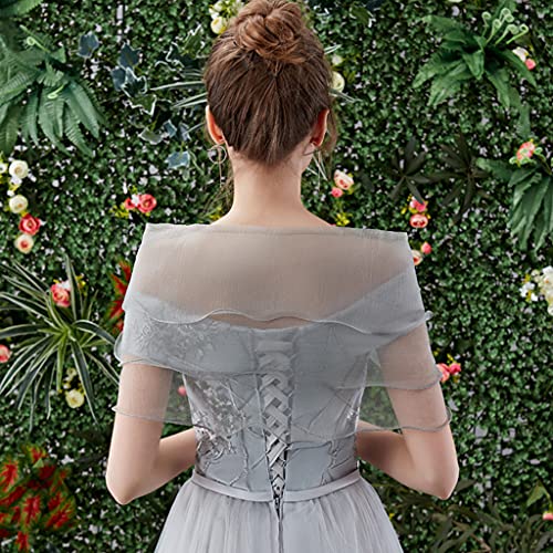 Shawl,Women Layered Gauze Shawl Wrap Shrug for Buckle Wedding Dress Up Off Shoulder3