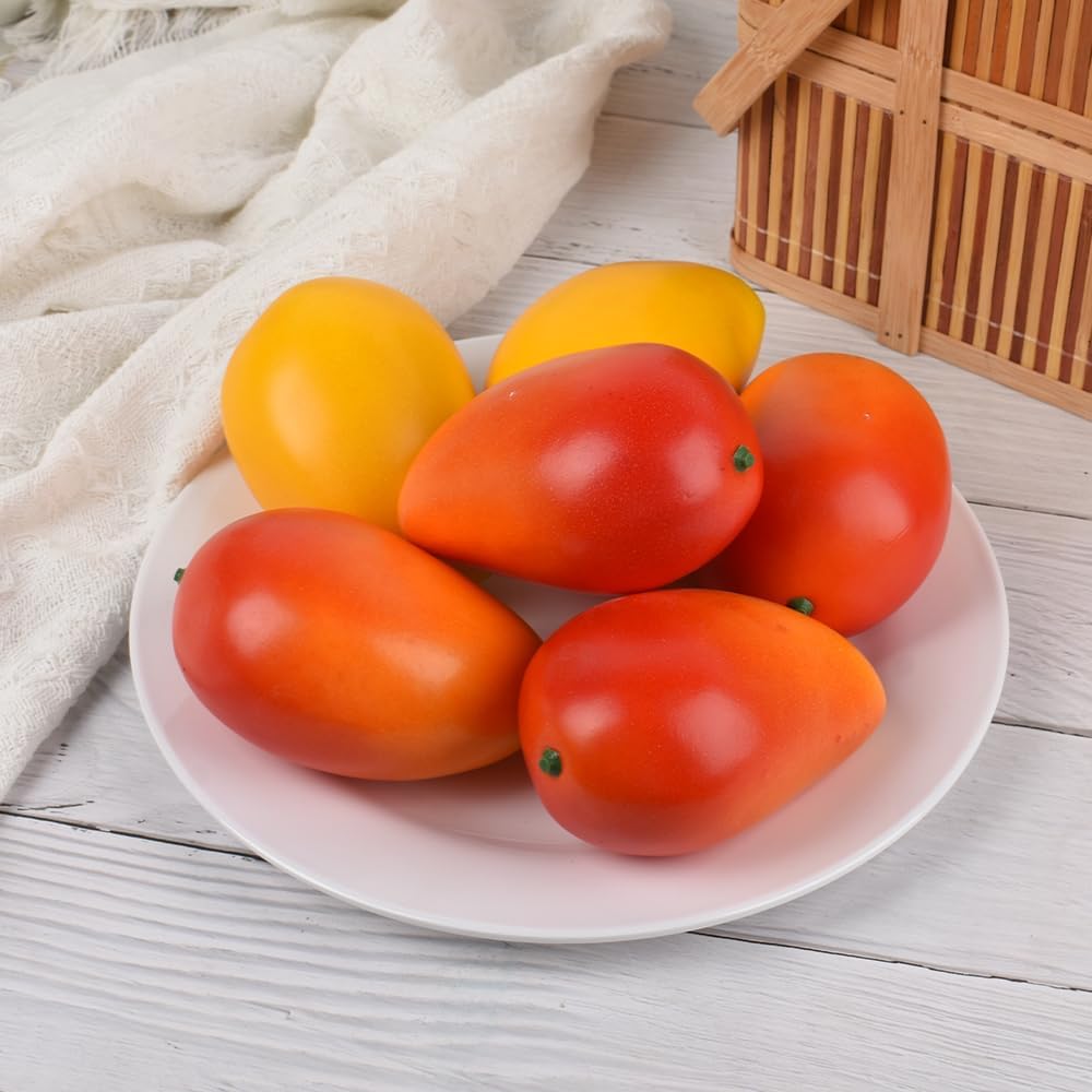 Artificial Mango, 6PCS Fake Fruit Simulation Lifelike Model Home House Kitchen Party Decoration Desk Ornament Red, 4.2x3 Inches
