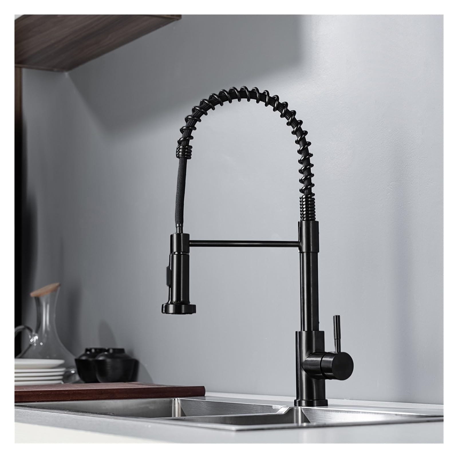 Robinet de cuisine noir mat avec mitigeur évier eau chaude et froide pivotant 360