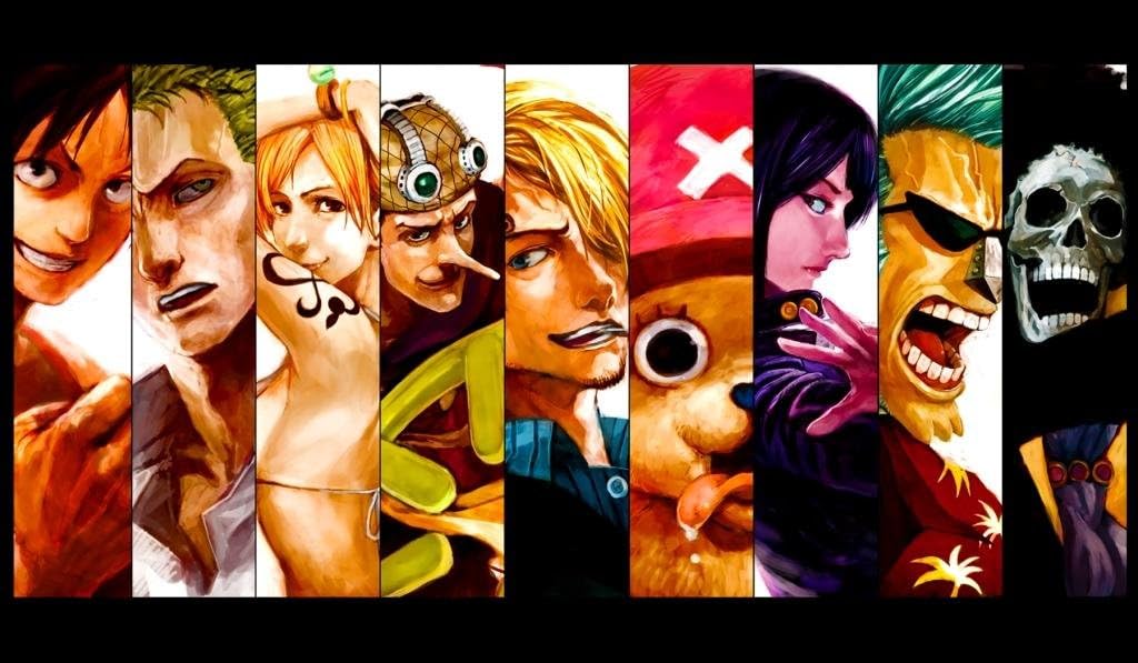 One Piece Collage #2 TCG playmat, gamemat 24" wide 14" tall for trading card game smooth cloth surface rubber base