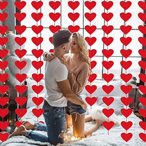 144 Red Hearts Felt Garland - No Diy - Valentines Day Red Heart Hanging String Garland - Valentines Day Decor - Valentine Decorations - Valentines Wedding Anniversary Birthday Party Supplies #TOP4