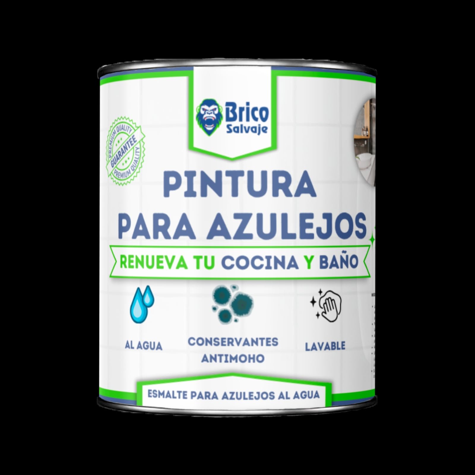 Pintura para Azulejos Cocina y Baño al Agua BRILLANTE | Sin Imprimación | Lavable | Gran dureza (Negro Ébano, 750 ML)