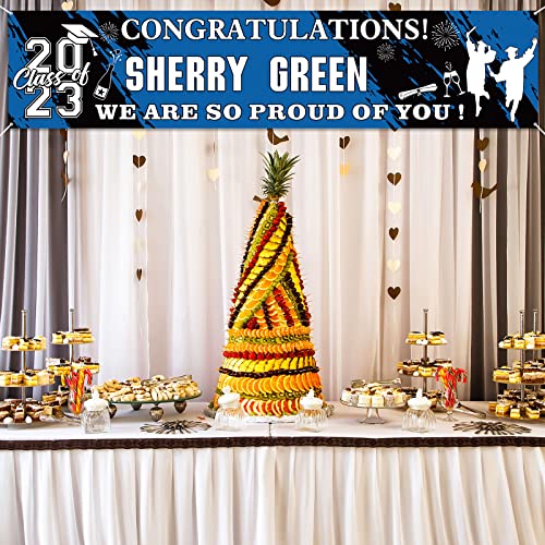 2023 Graduation Banners Graduation Decorations Party Supplies Personalized Grad Banner With 78 Alphabet Stickers For Car, High School, College, Doctorate Class Backdrop 71 X 16 Inches (Blue) #TOP3