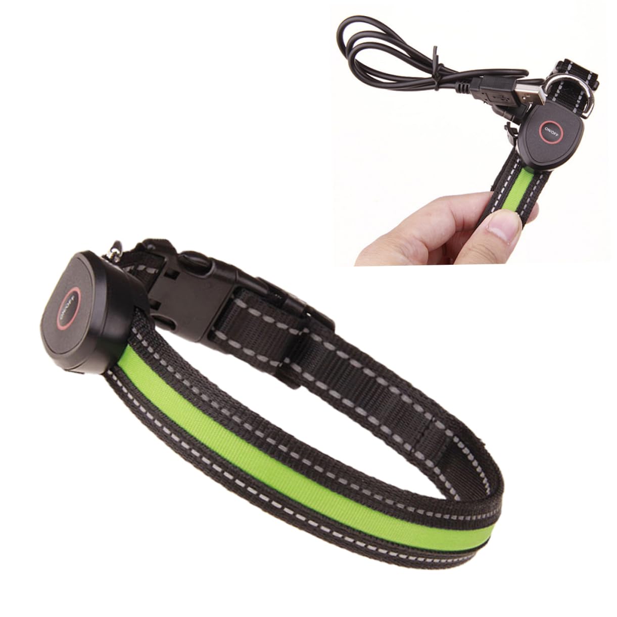 Mipcase 3 Pezzi Collare Led Per Cani Collare Per Animali Domestici Ricaricabile Notte Camminata Sicurezza Verde Taglia S
