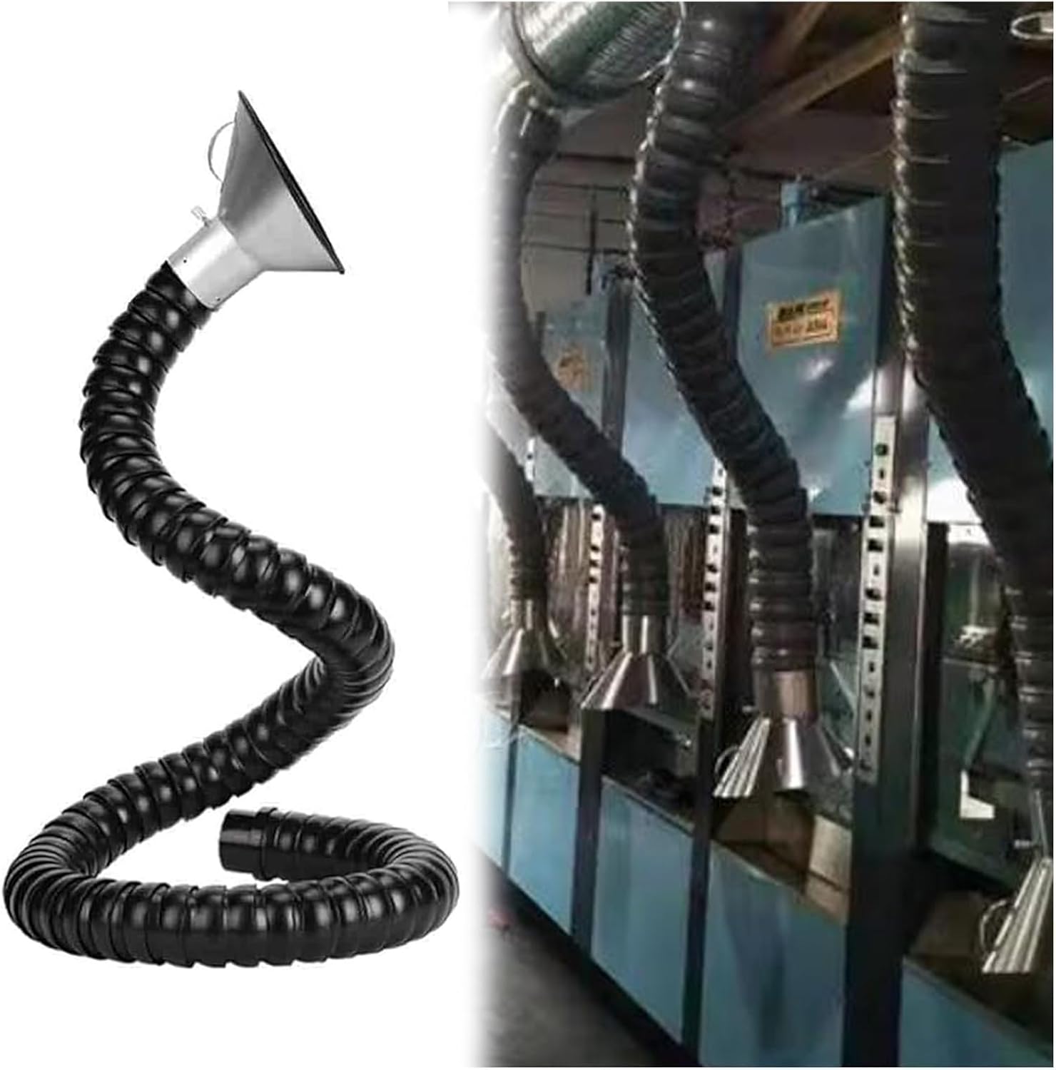 Extra-Long Flexible Dust Collection Hose with Stainless Steel Hood, Adjustable Fume Arm for Industrial Dust and Fume Control, 3.3ft (1m), 6.3in (160mm)