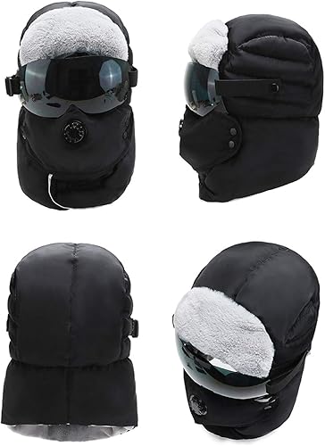Miniatura 4 de PURFUN Pasamontañas de cubierta completa a prueba de viento para hombres y mujeres con máscara de gafas, gorro de esquí térmico grueso para