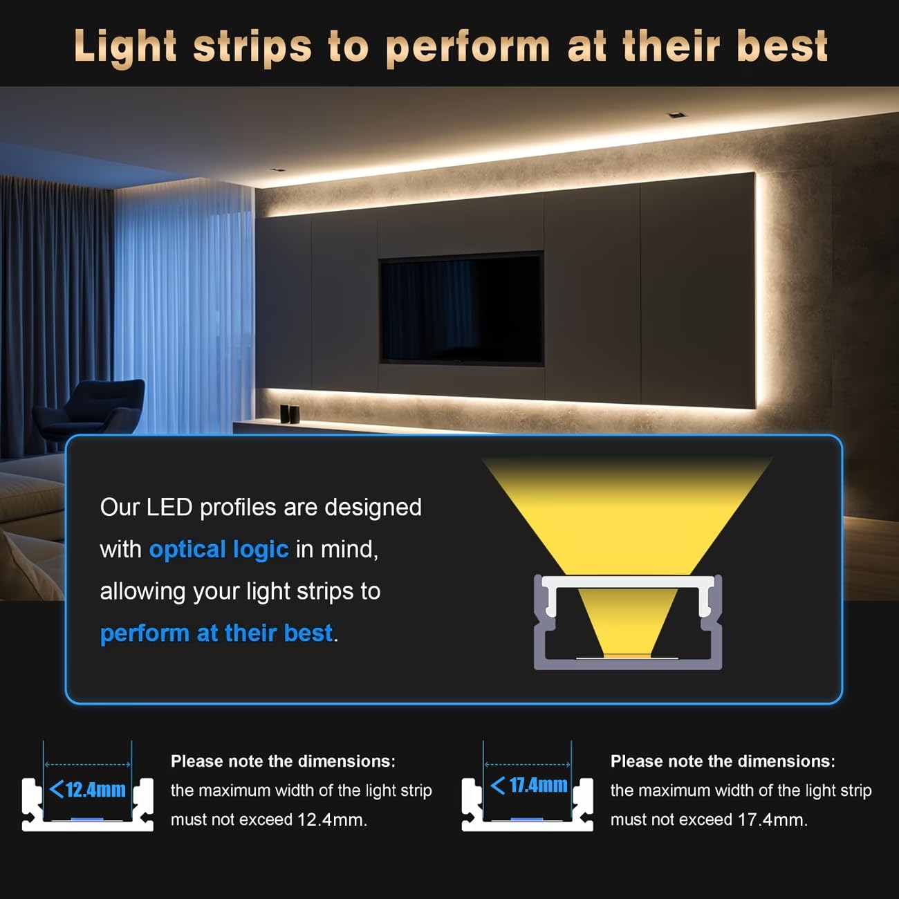6 x LED Profile for Strips 2 m (12 m), LED Aluminium Rail for Drywall, Suitable for Strips up to 12 mm Width, Dimensions: 17.4 x 7 mm, Installation for Tiles, Plasterboard, Wood Panels
