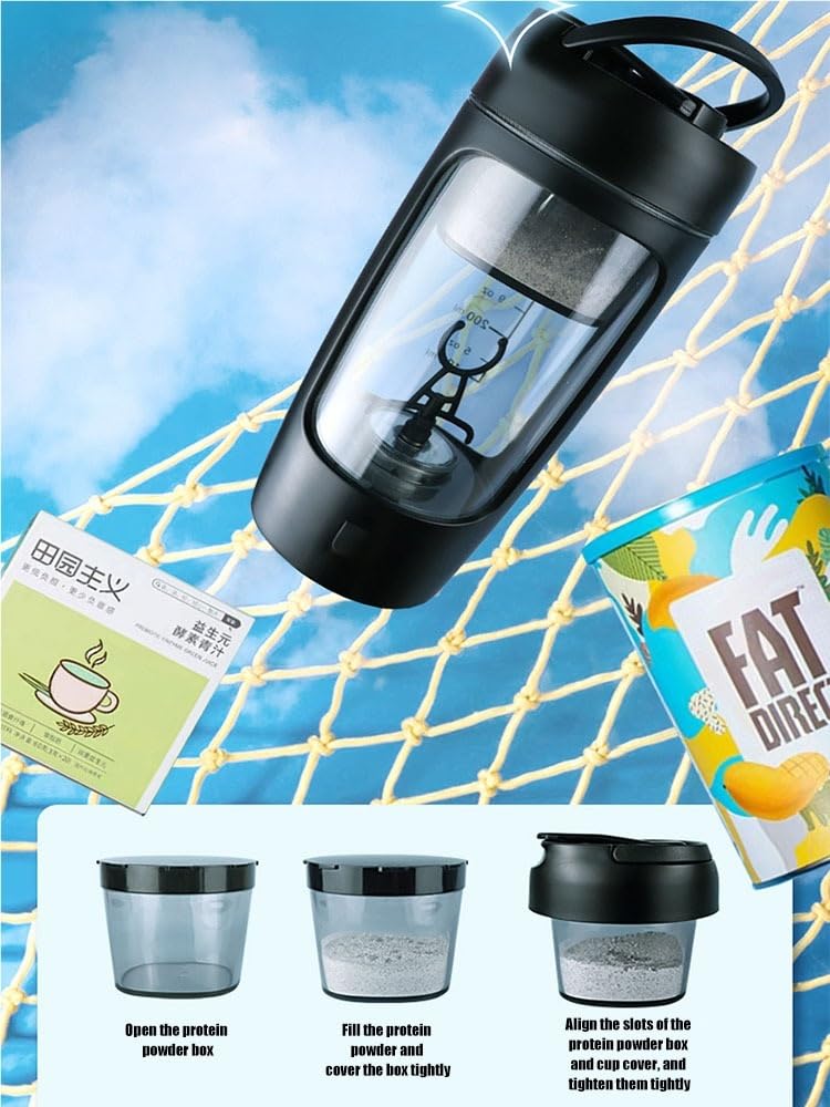 Shaker électrique portable USB de 650 ml de protéines de lactosérum entièrement automatique, tasse d'agitation rechargeable, pour salle de sport, BA, mélange de cocktail (noir)