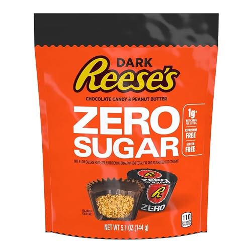 Reeces Zero Sugar Dark Miniatures Chocolate Peanut Butter Cups Candy 1 Pack (5.1oz Each), Smooth Peanut Butter, Rich Dark Chocolate Candy, Sugar Free Bite Sized Treats, Perfect for Halloween