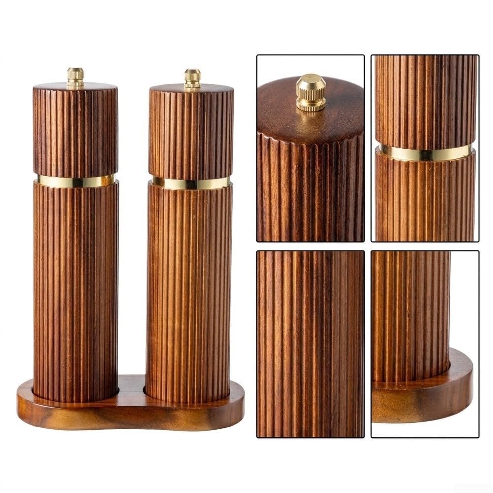 Set macina sale e pepe in legno di acacia, macinino regolabile con supporto, per sale rosa dell'Himalaya