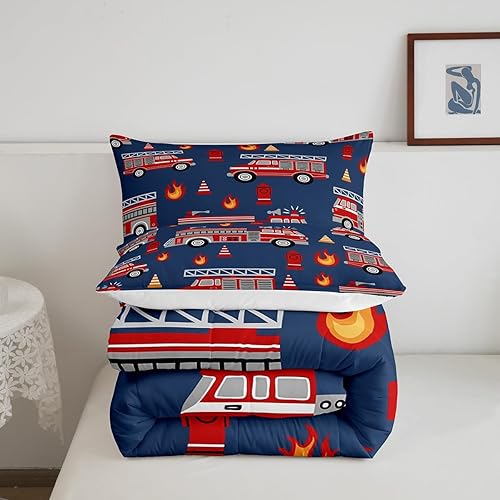 Miniatura 6 de Juego de ropa de cama de coche de dibujos animados para niños, niñas, adolescentes, decoración de habitación, edredón de bomberos, automóvil,