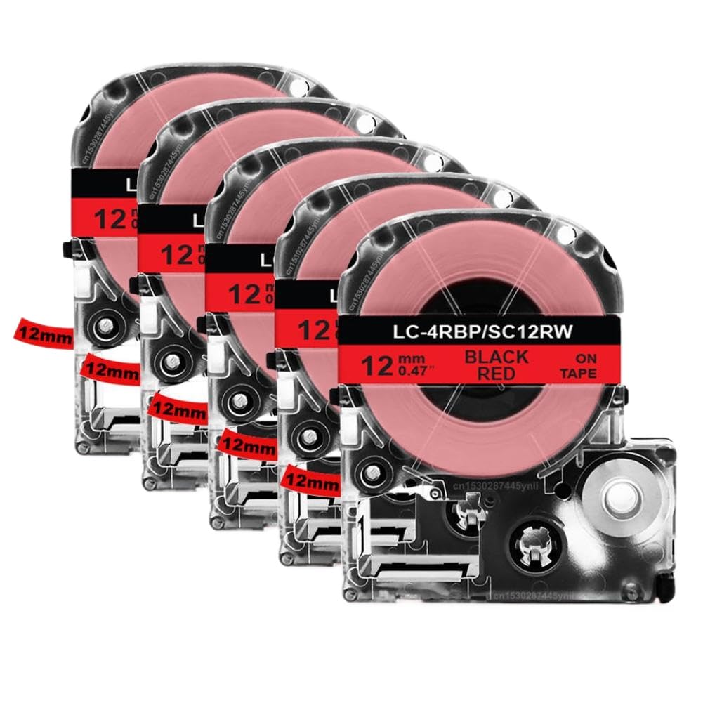 12-mm-Etikettenband, kompatibel mit LW-300 LW-400 Etikettendrucker SS12KW 4WBN ST12KW(5PK Black on Red)