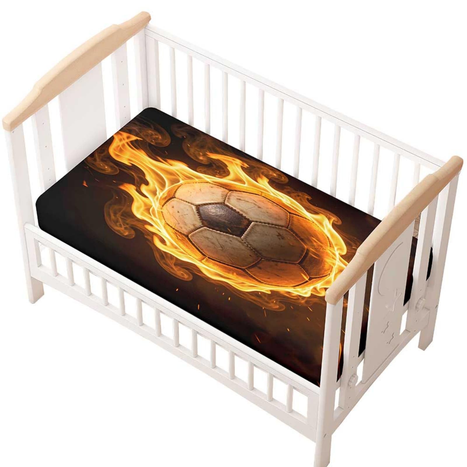Odot Cot Bed Fitted Sheet, Moses Basket Fitted Sheet 3D Football Pattern Soft Microfibre Crib Bedsheets Bassinet Bedsheet Mattress Protector for Kids Boy Girl (Flame 1,51x85cm)